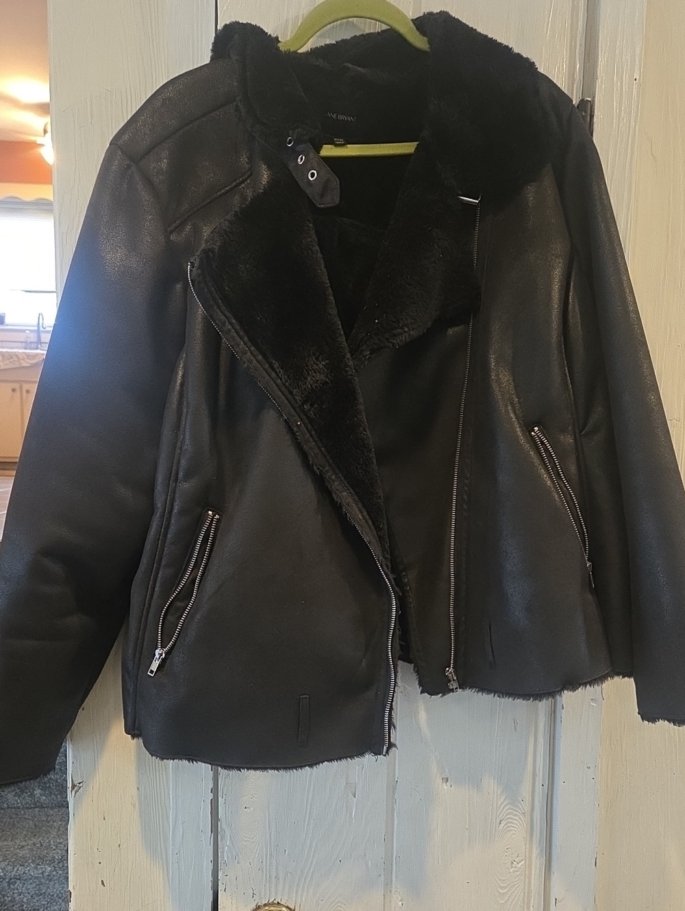 Lane Bryant Black Faux Shearling Aviator Jacket